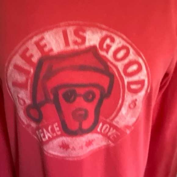 Life Is Good Red Cotton Peace Love Holiday Festive Long Sleeve T-Shirt-Sz-M - Picture 2 of 16